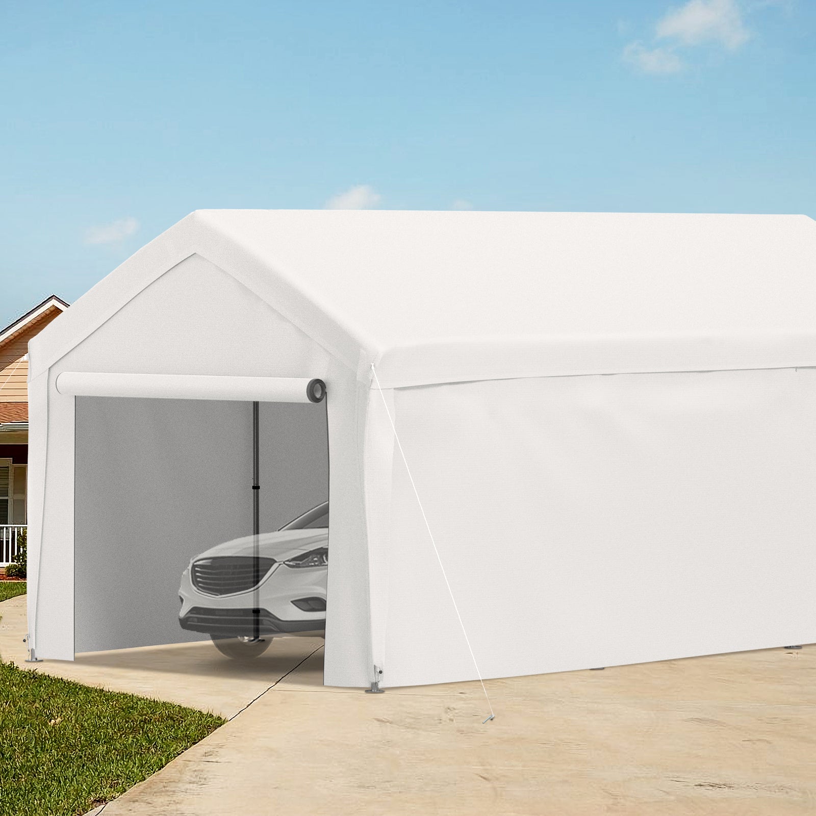 White 13 x 20ft Carport Canopy with 8 Legs and Sidewalls T5916