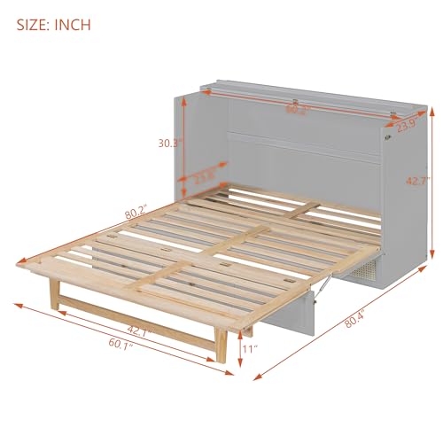 Queen Size Solid Wood Murphy Bed with Storage Drawers H789453
