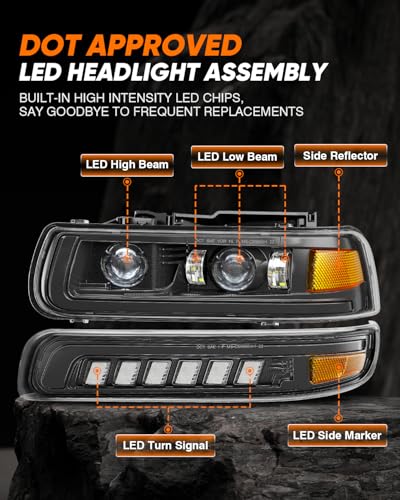 LED Headlights Assembly Headlamps Replacement with Sequential Turn Signal Hi/Low Beam DRL O30877