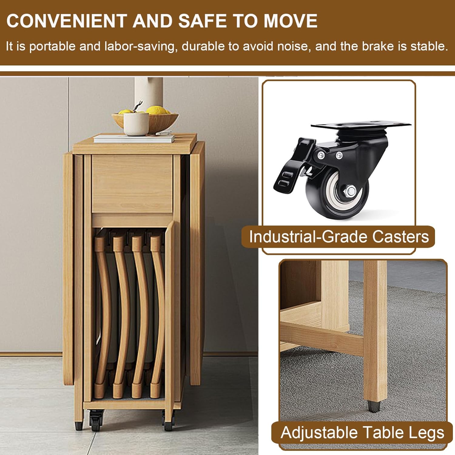 Folding Dining Table with 4 Chairs and Storage Drawers Wood Drop Leaf Dining Table Set W191690