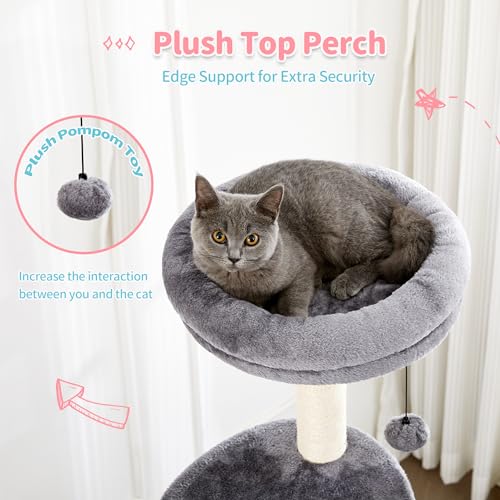 Grey Small Cat Tree Tower with Scratching Post and Plush Perch Bed I753988