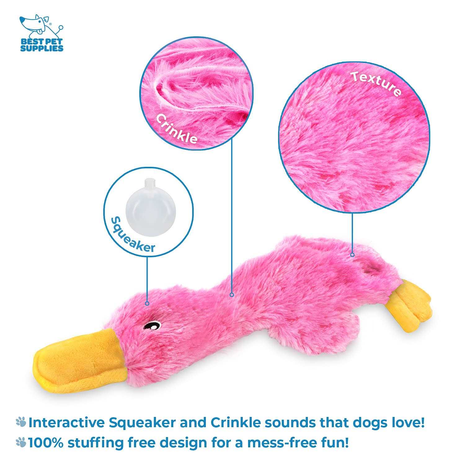 Crinkle Dog Toy No Stuffing Duck with Soft Squeaker C234