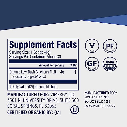 USDA Organic Wild Blueberry Supplement Powder, 62 Servings (250g) U263963