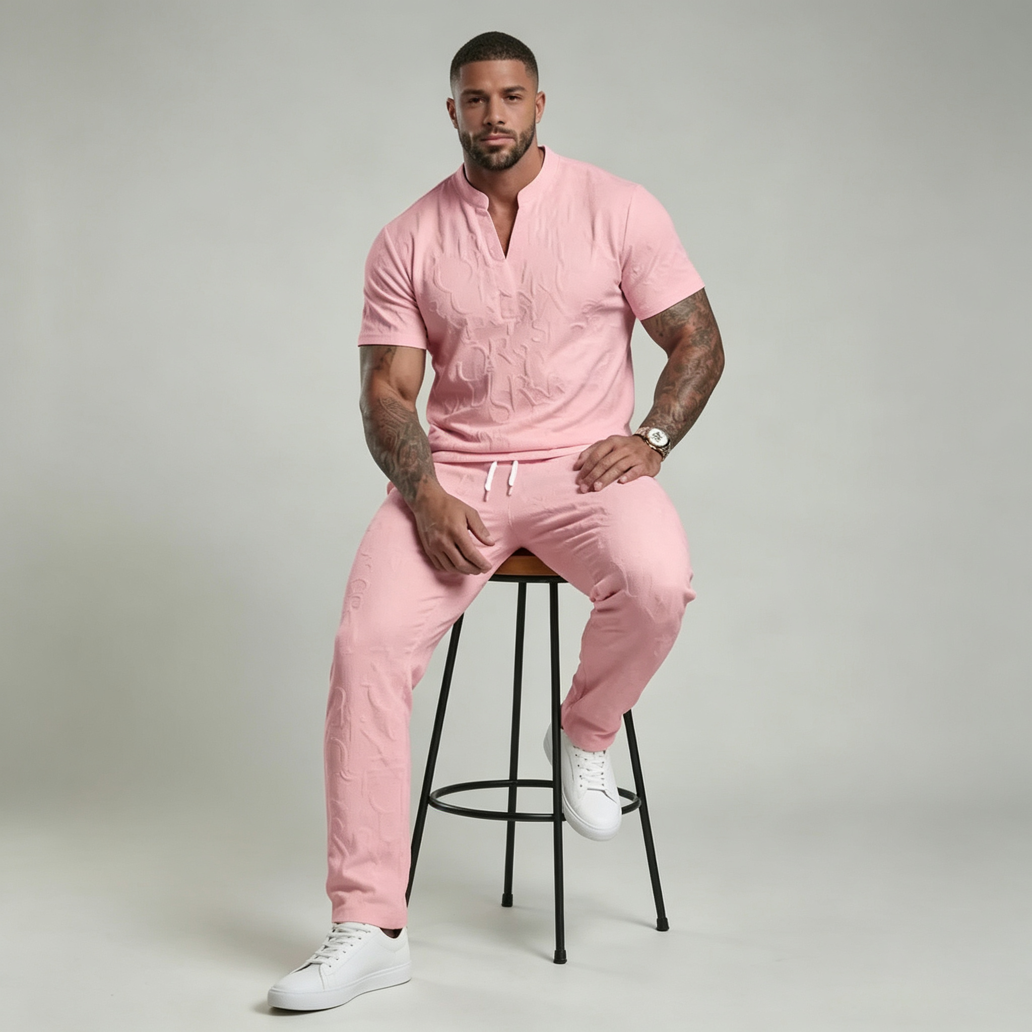 Textured short-sleeved T-shirt and pants set