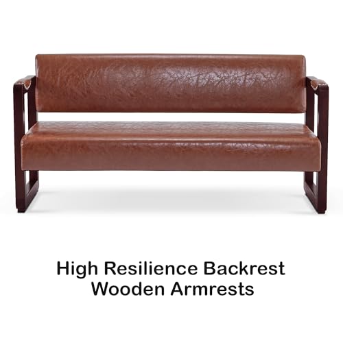 Brown Faux Leather Bench with Backrest T8226