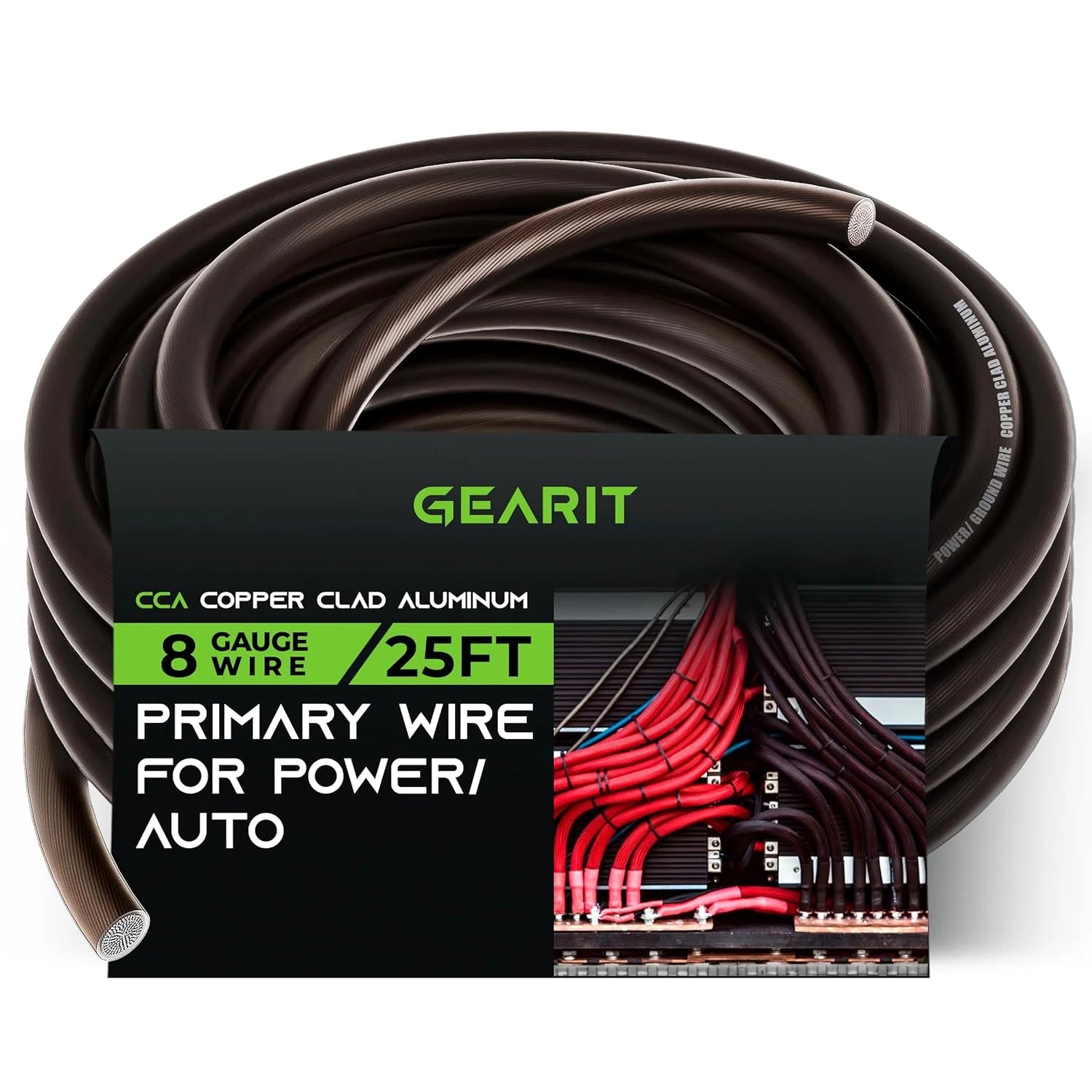 8 Gauge Wire 25ft Black Translucent Copper Clad Aluminum Primary Wire E1767