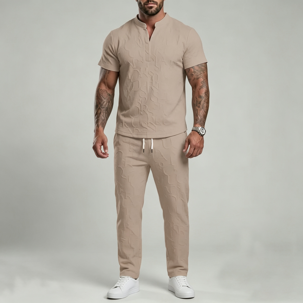 Textured short-sleeved T-shirt and pants set