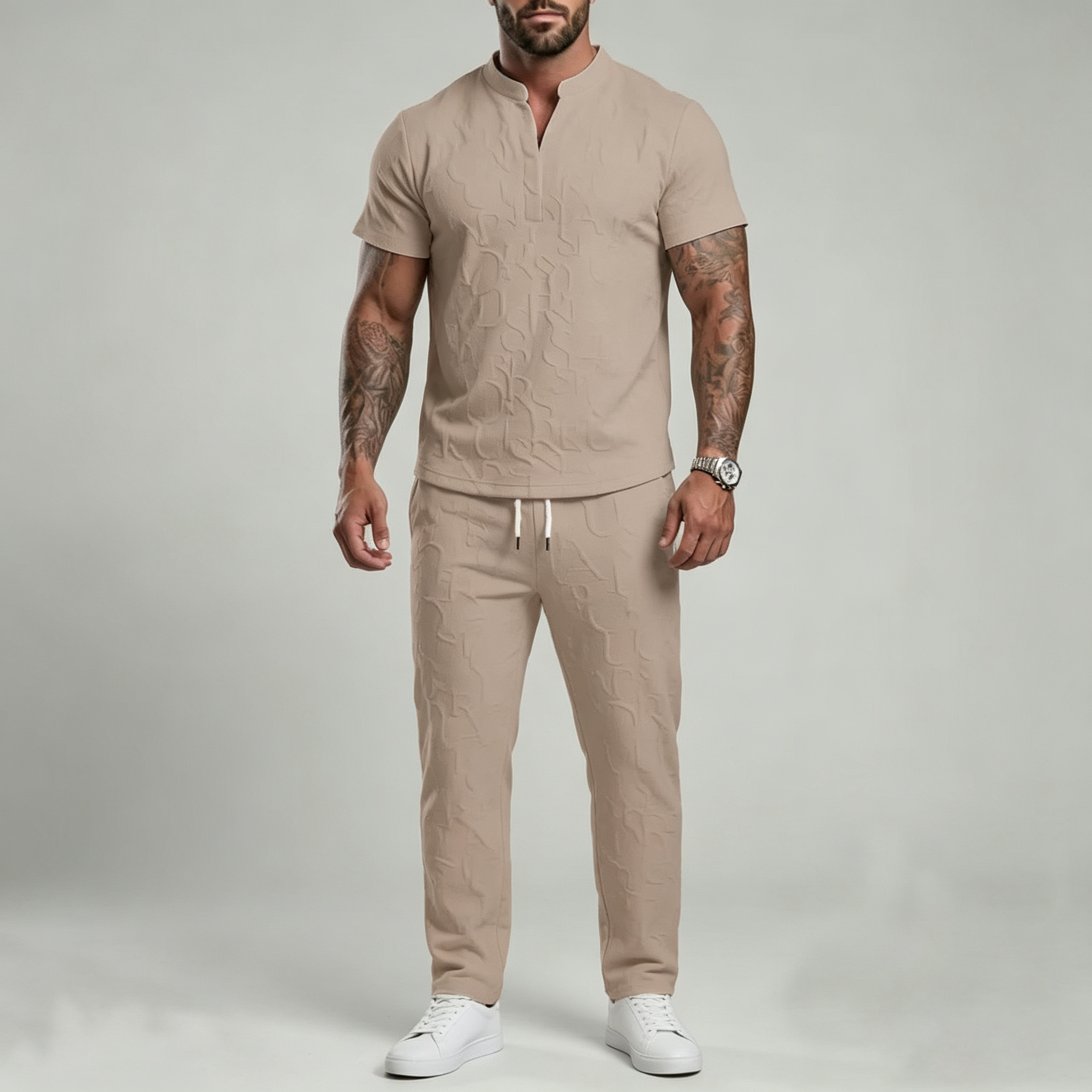 Textured short-sleeved T-shirt and pants set