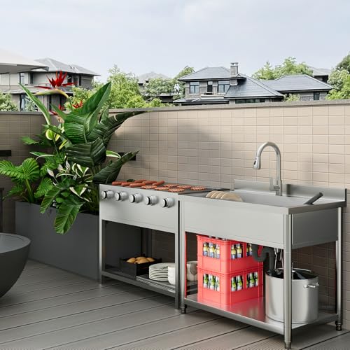 Stainless Steel Freestanding Utility Sink with Pull-out Faucet Z723