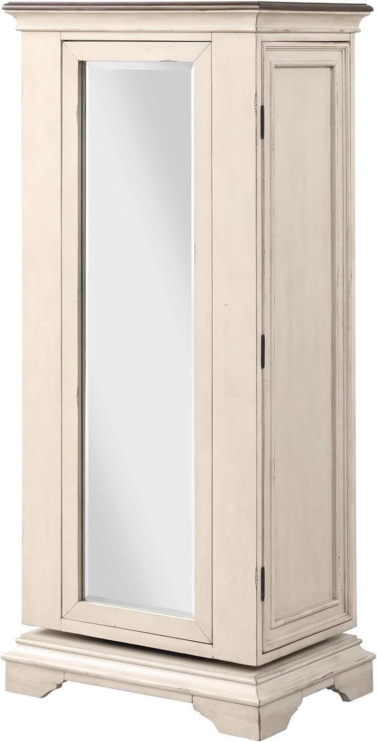 Antique White Swivel Chest with Mirror V256371
