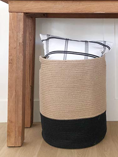 Large Cotton Blanket Basket 19 x 16 x 16 Inches White & Tan M49538