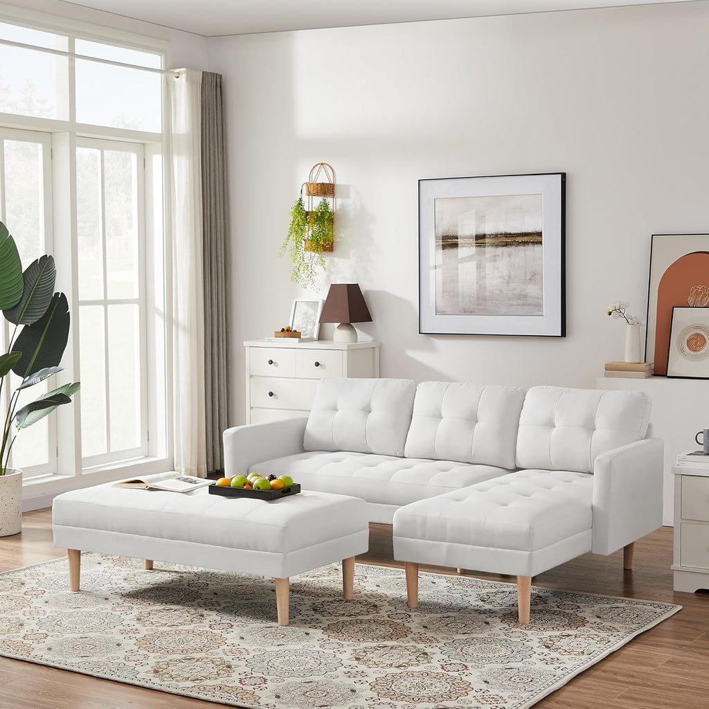 White L-Shape Sectional Sofa Bed with Ottoman L282820