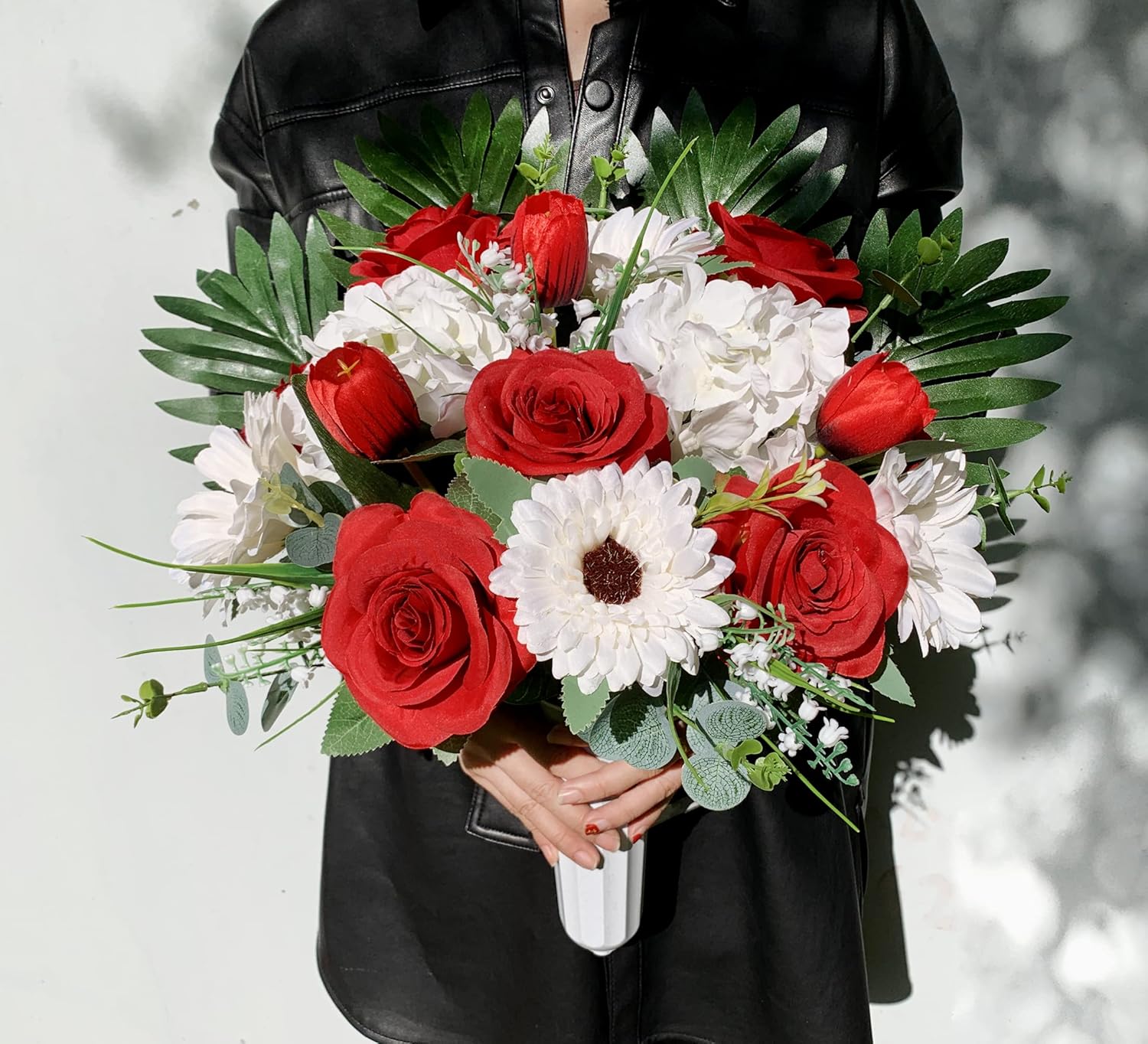 Cemetery Flower with Grave Vase, Rose Mum and Hydrangea Mix Bouquet K856239