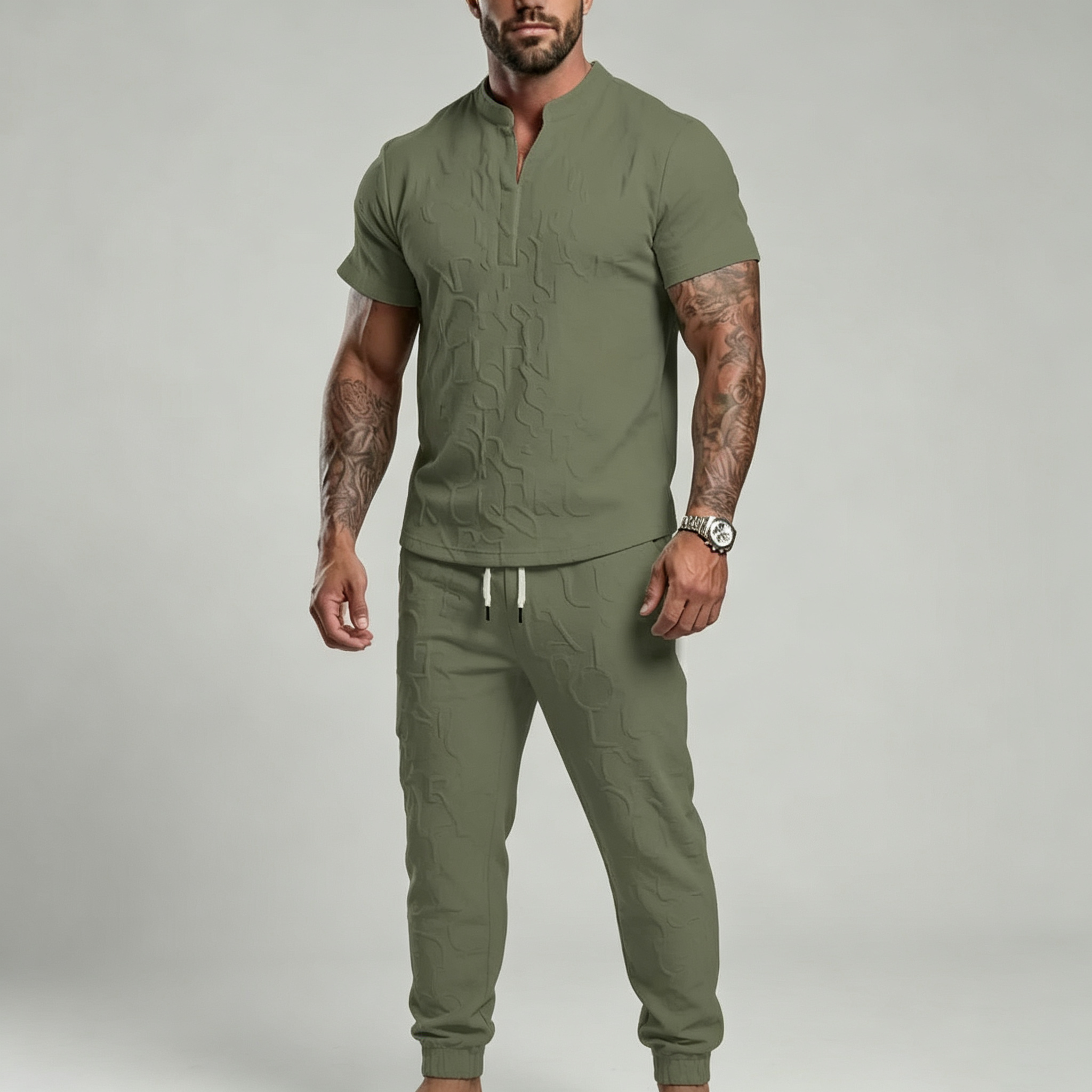 Textured short-sleeved T-shirt and pants set