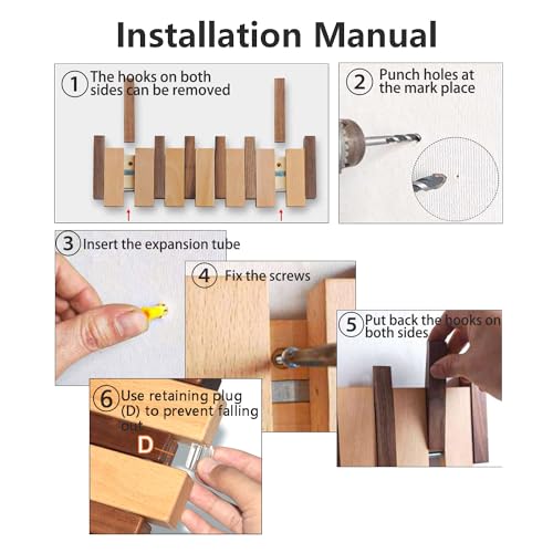 Wood Coat Rack Wall Mount with 4 Flip-Down Hooks K944