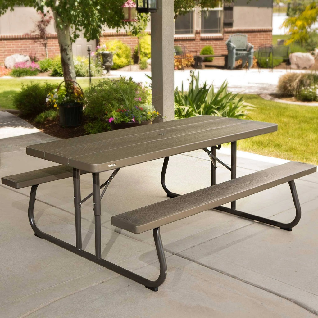 6-Foot Dark Brown Faux Wood Folding Picnic Table U529864
