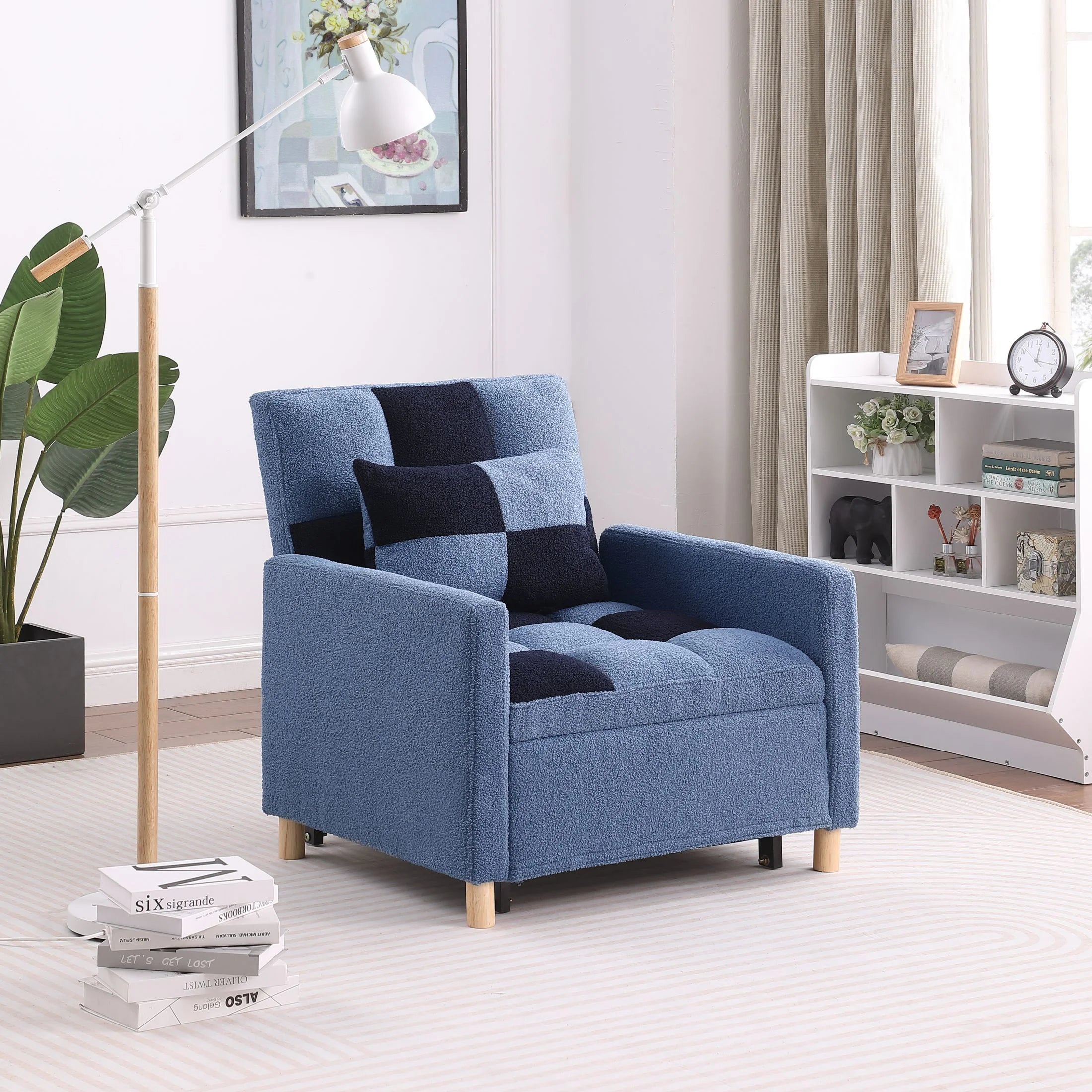 Convertible Sleeper Sofa Chair Bed with Pillow Teddy Fabric J393940