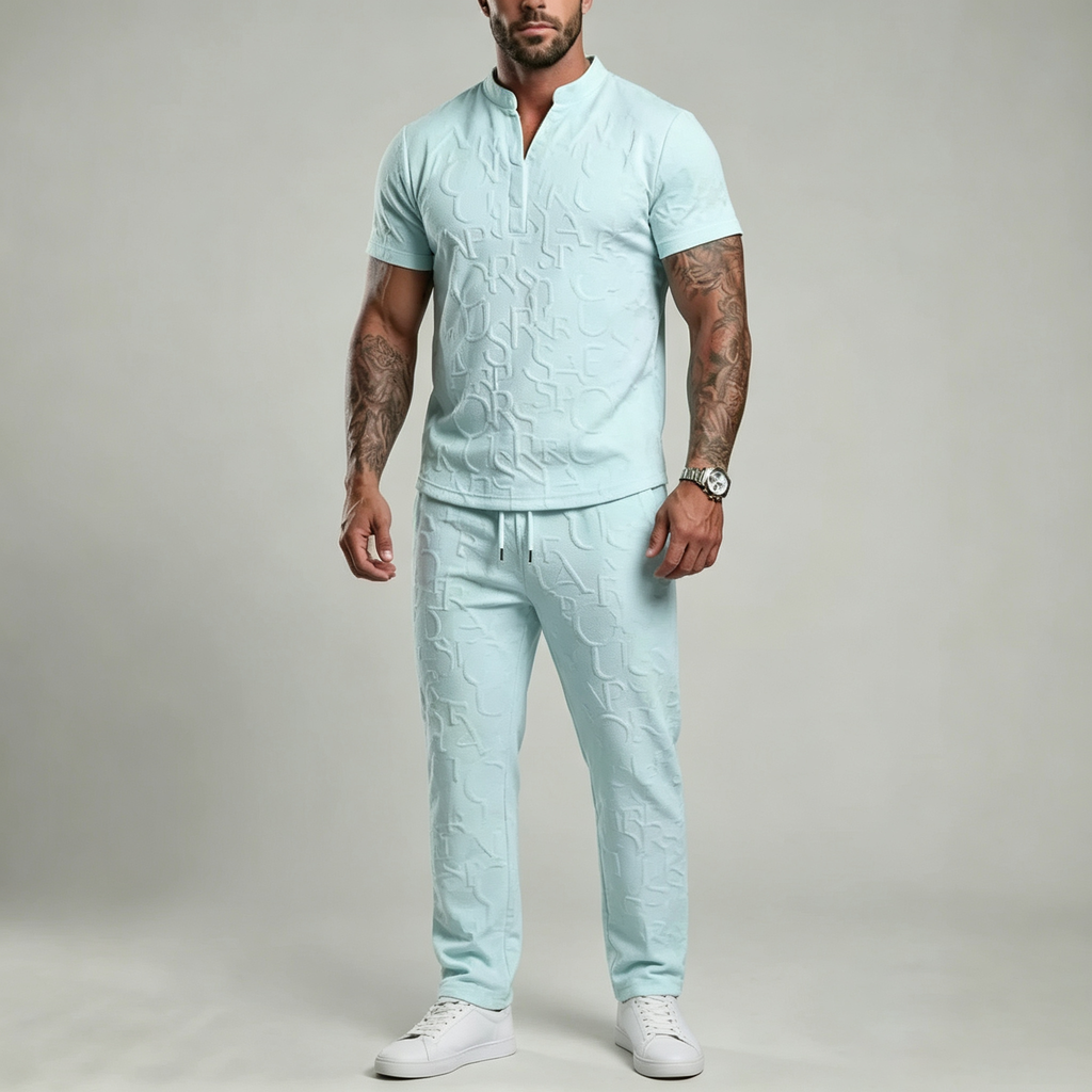 Textured short-sleeved T-shirt and pants set