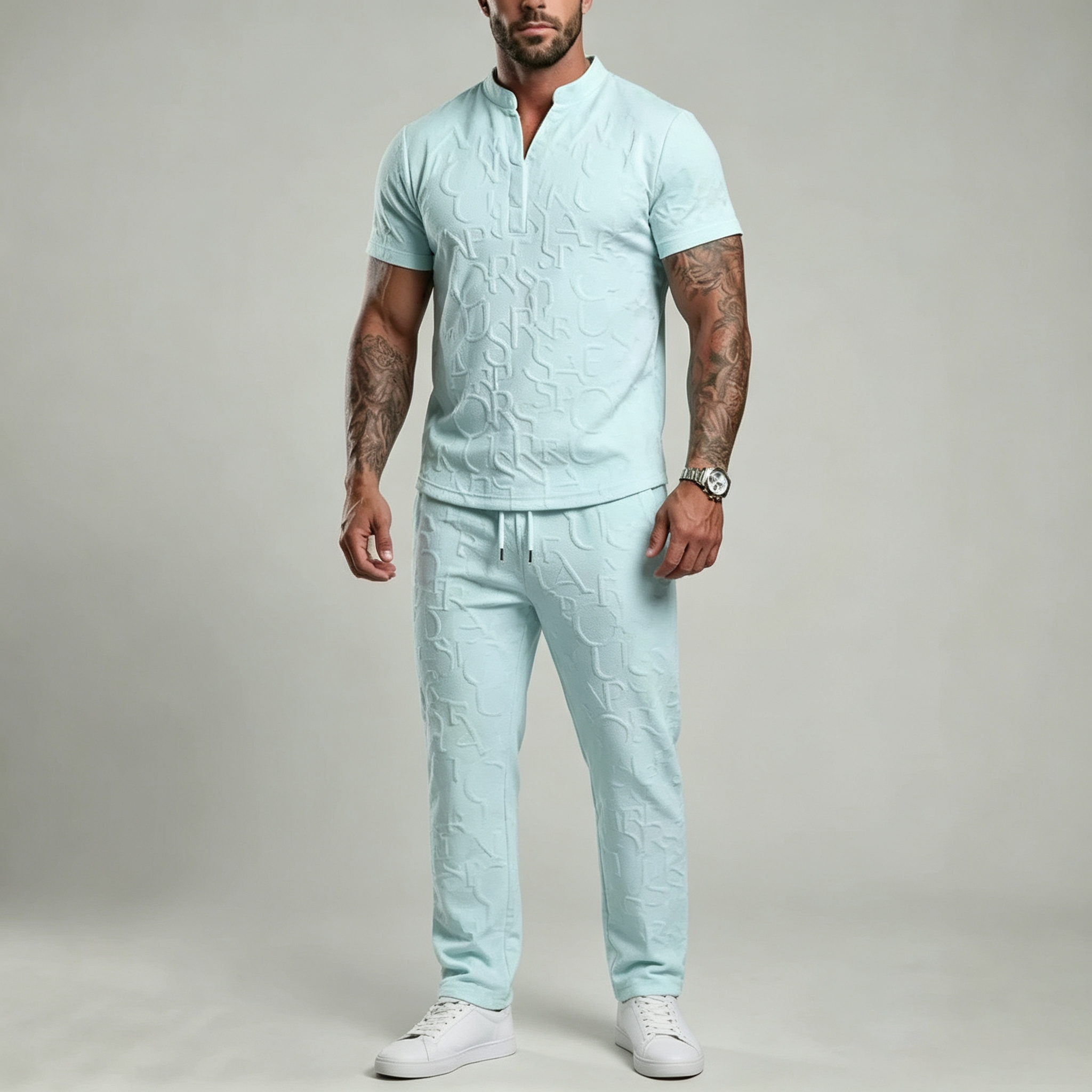 Textured short-sleeved T-shirt and pants set