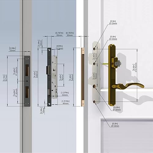 Brushed Nickel Patio Door Handle with Lever Handle Mortise Lock Set J59034