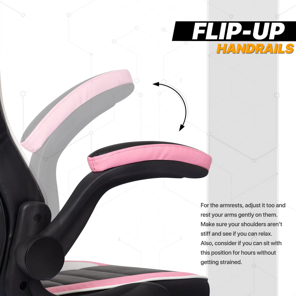 Black/Pink PU Leather Gaming Chair with Flip-Up Arms T889765