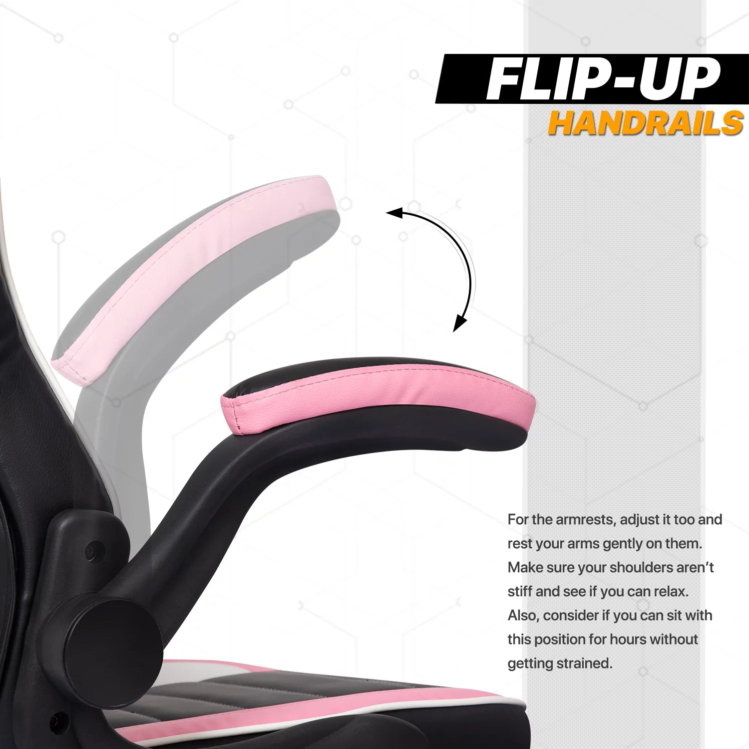 Black/Pink PU Leather Gaming Chair with Flip-Up Arms T889765