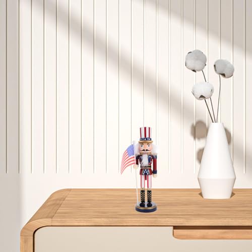 Patriotic Nutcracker Figurines Wooden Soldier Statue with Cane Y8937