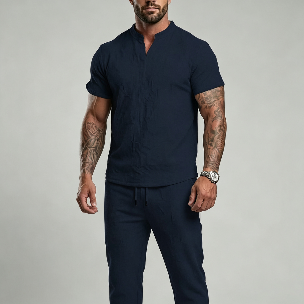 Textured short-sleeved T-shirt and pants set
