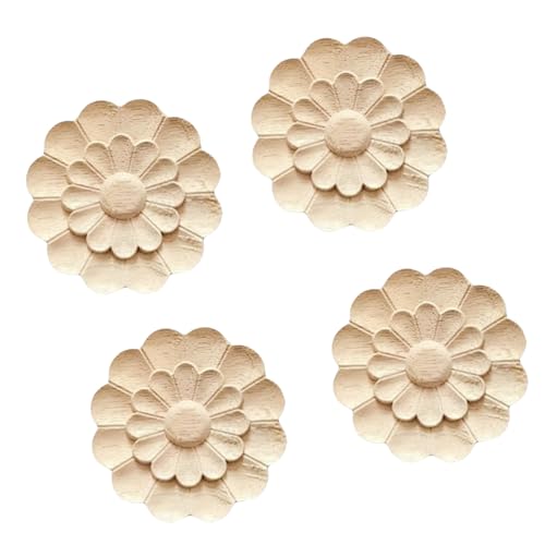 4Pcs Round Wood Appliques for Furniture Decoration (3.15"x3.15") I832397