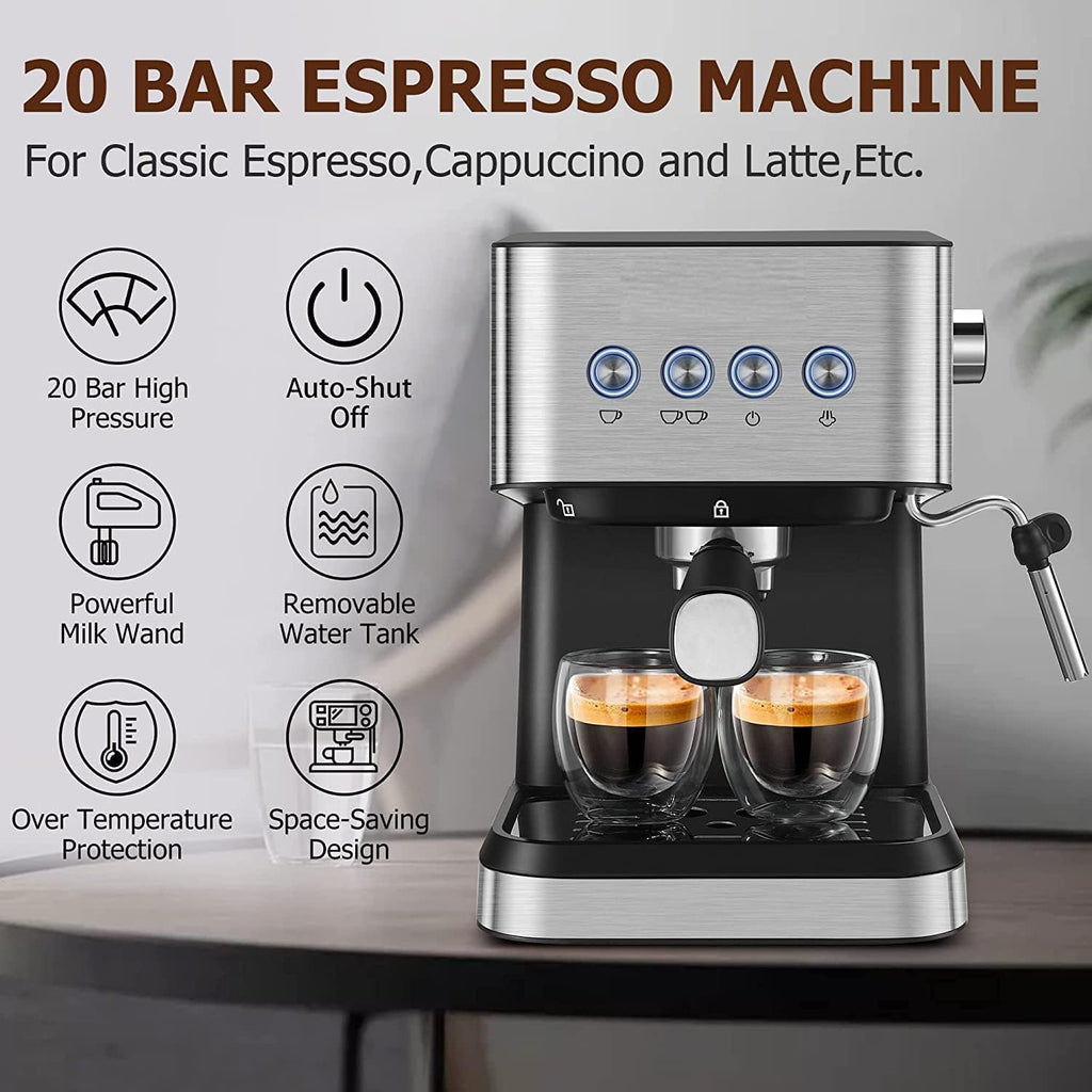 20 Bar Semi-Automatic Espresso Machine with Milk Frother Steam Wand, 50oz Removable Water Tank M956