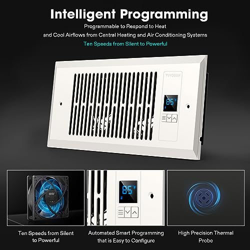 Quiet Register Booster Fan 4”×10” with Intelligent Thermostat Control D578864