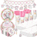 405 Pcs Blue Baby Shower Tableware Set with Plates, Napkins, Cups, Tablecloth, Banner H938