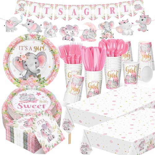 405 Pcs Blue Baby Shower Tableware Set with Plates, Napkins, Cups, Tablecloth, Banner H938