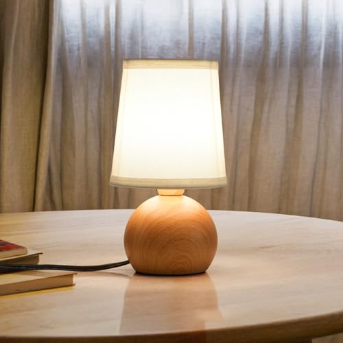 Small Bedside Lamp with Fabric Shade & Wood Finish 10.6" G412513