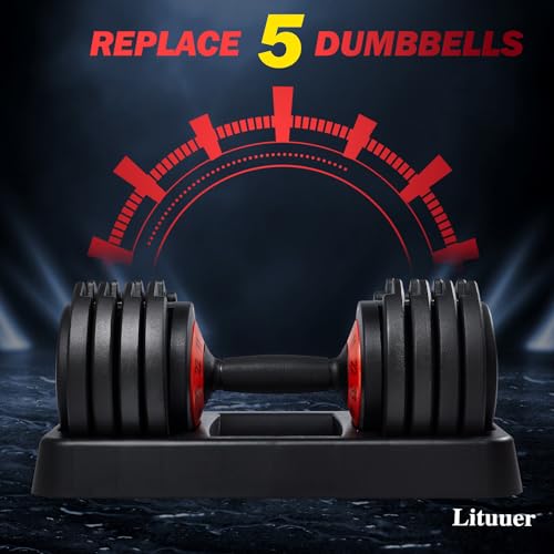 25/55 Lbs Pair Adjustable Black Grip Handle Dumbbell Set D866906