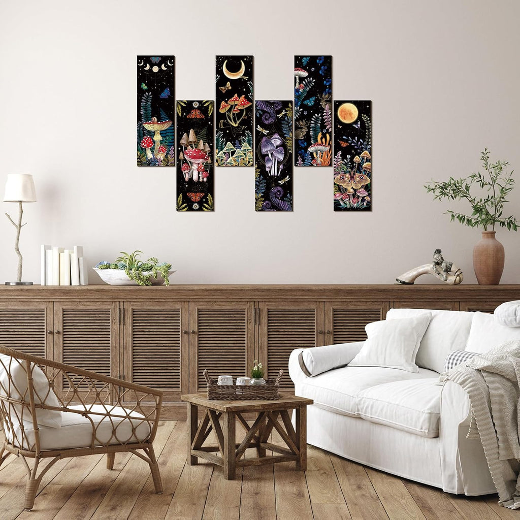 6 Pcs Mushroom Wall Decorations Wooden Wall Hanging H702169