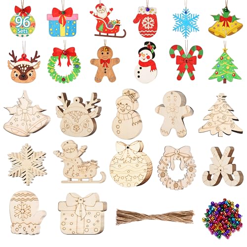 96 Pcs Unfinished Wood Slices Christmas Ornaments V37234