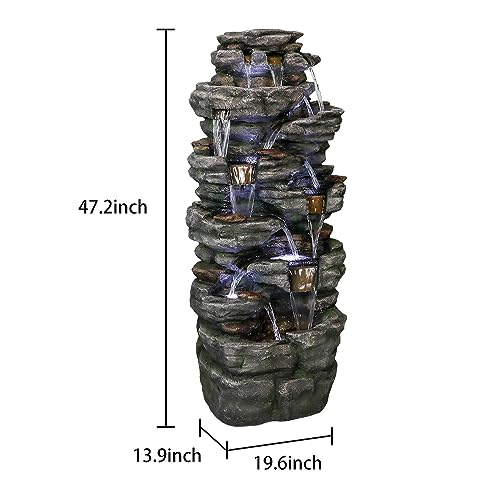 Large Outdoor Water Fountain, 47 1/5” H 9-tier with LED Light, Resin V2754