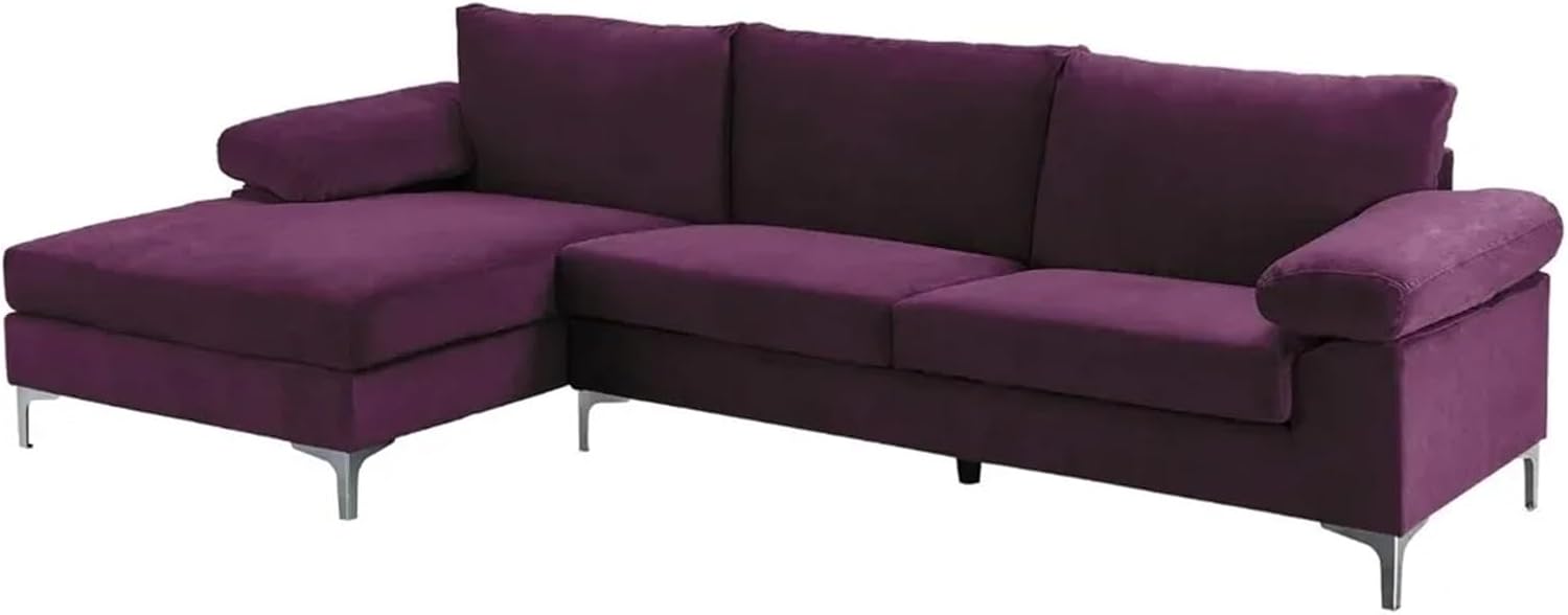 Purple Velvet L-Shape Sectional Sofa with Extra Wide Chaise Lounge Z548969