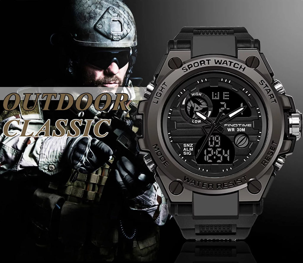 Men's Military Watch Outdoor Sports Electronic Watch Tactical Army Wristwatch LED Stopwatch Waterproof Digital Analog Watches A42338
