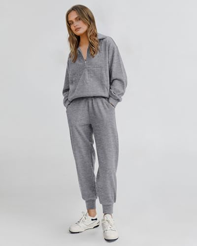 2 Piece Long Sleeve Half Zip Sweatshirt Sweatpants Lounge Set O313069
