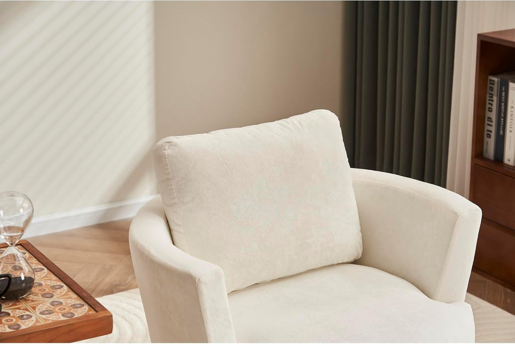Beige Velvet Swivel Barrel Chair with Gold Stainless Steel Base T511365