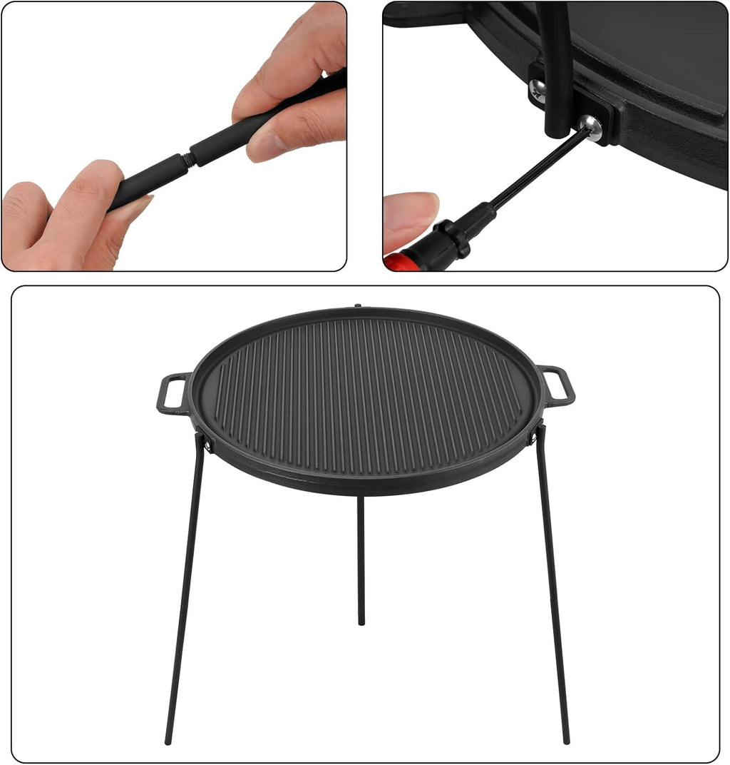 18" Cast Iron Double Sided Reversible Griddle Pan with Handles K835