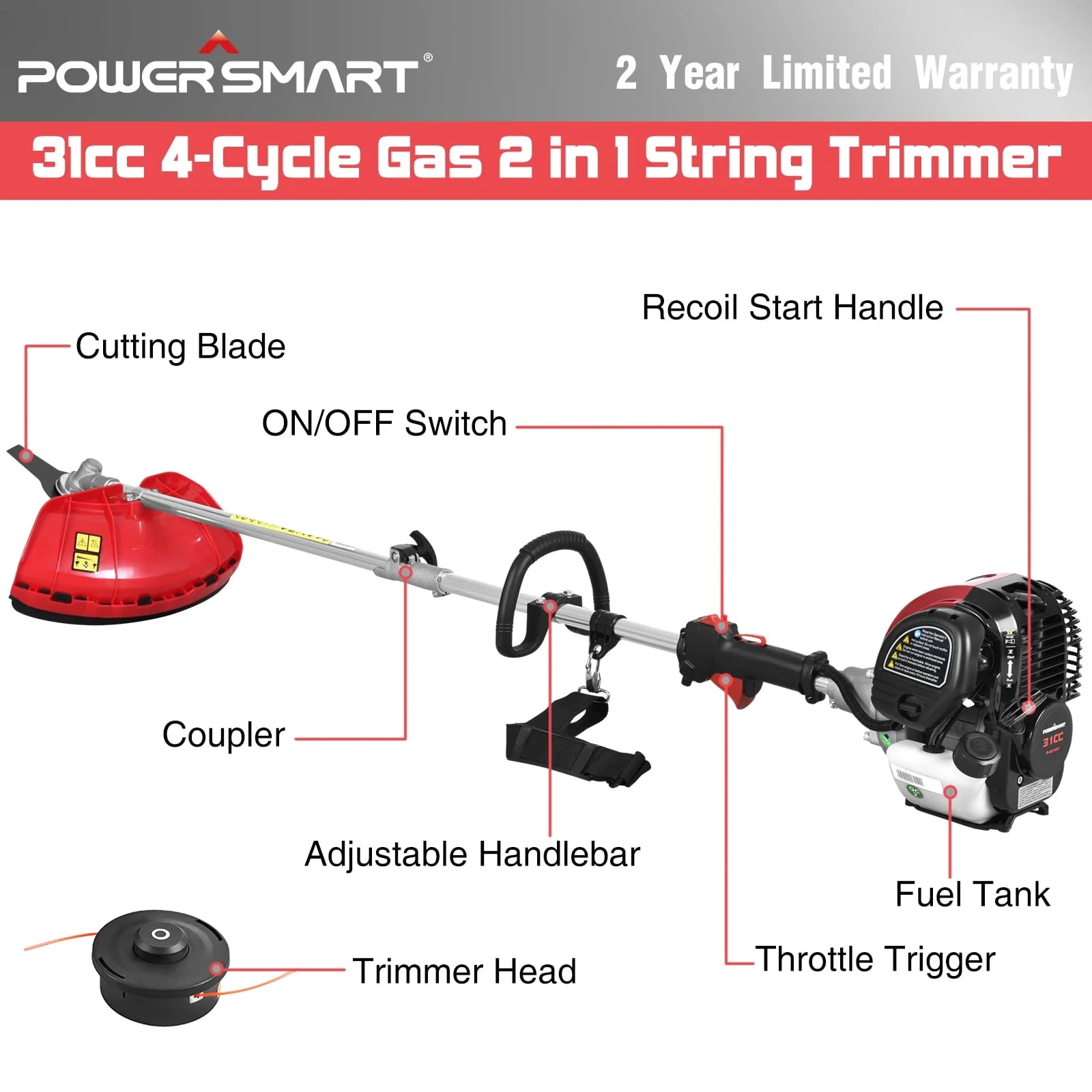 4-Cycle 31cc 15lb Straight Shaft Gas String Trimmer U2162