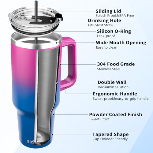 40 oz Stainless Steel Vacuum Insulated Tumbler with Handle and Straw A213750