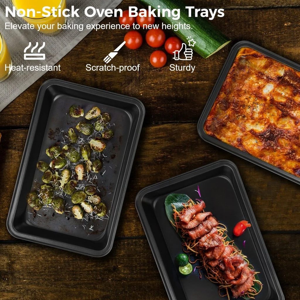 3 PCS Non-Stick Carbon Steel Baking Trays Set F3924