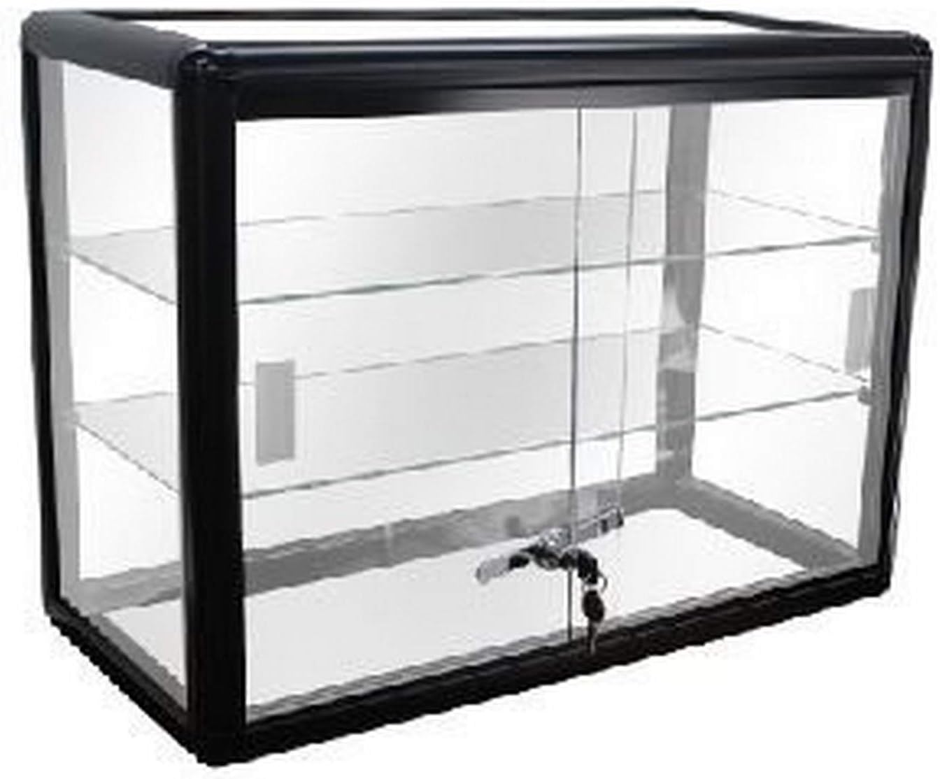 Black Aluminum Display Table Top Tempered Glass Show Case with Sliding Glass Doors and Lock C312294