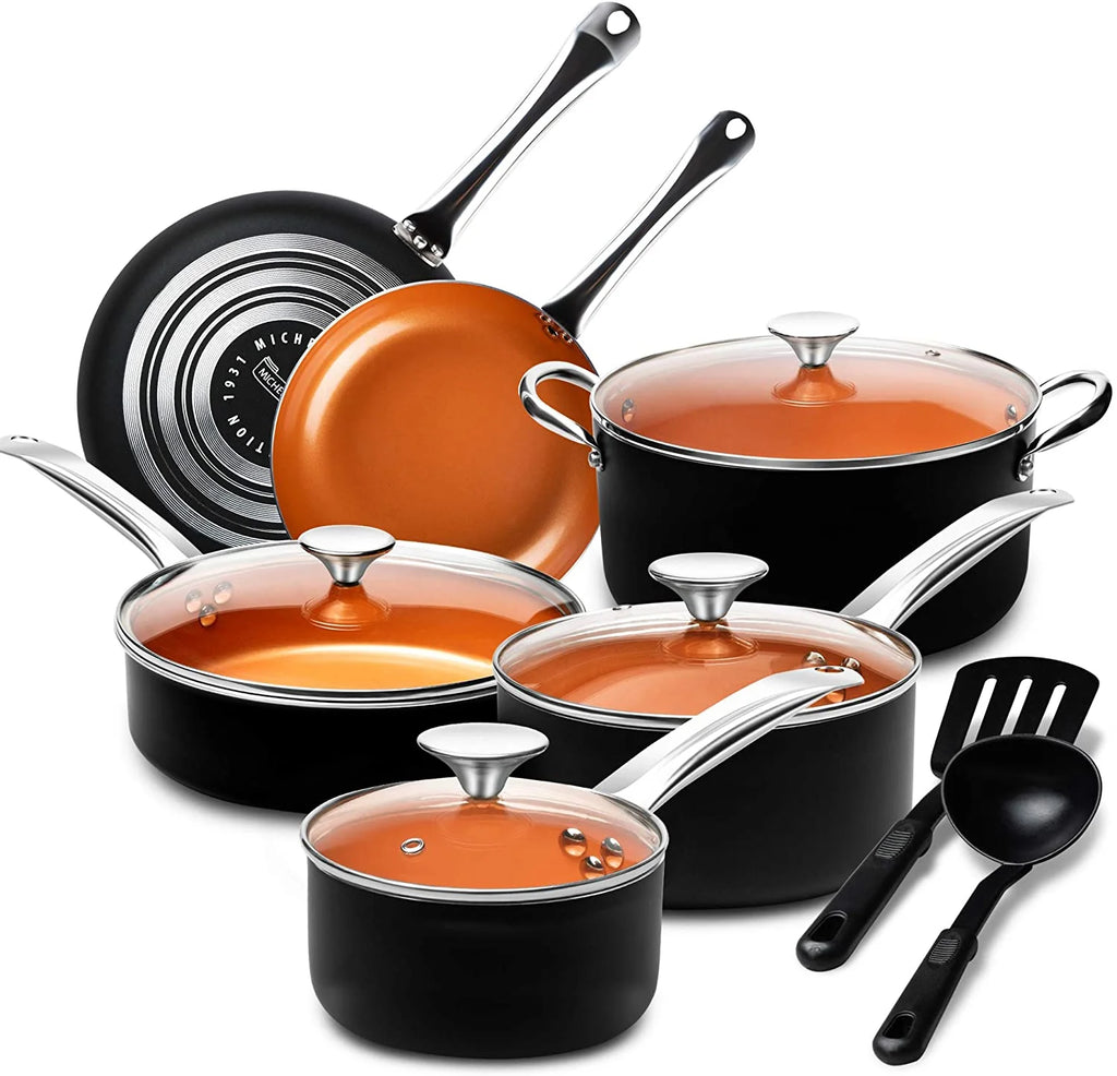 12 Piece Nonstick Copper Ceramic Cookware Set with Spatula & Spoon L468