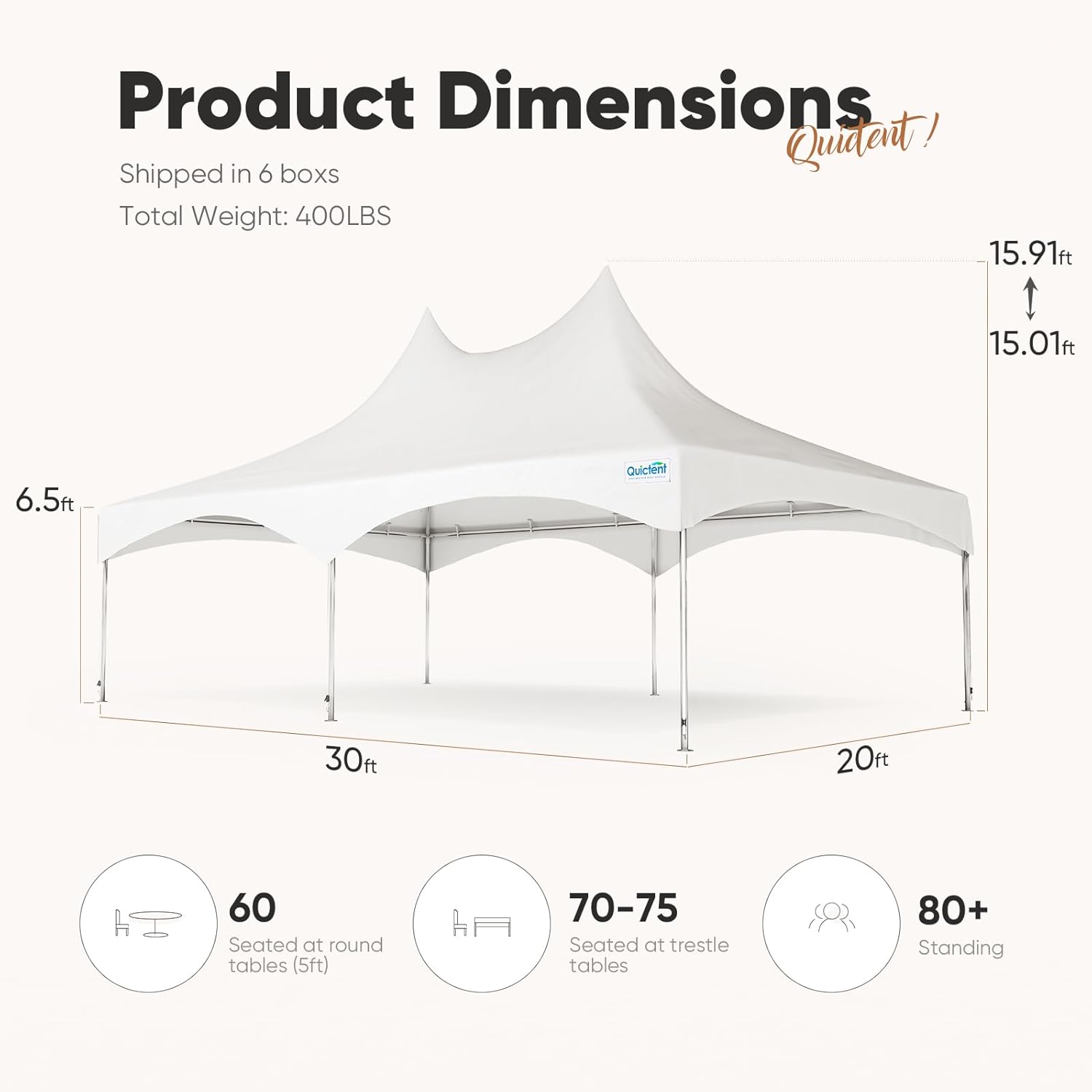 20x30ft White Vinyl Party Tent Canopy Gazebo Q612403