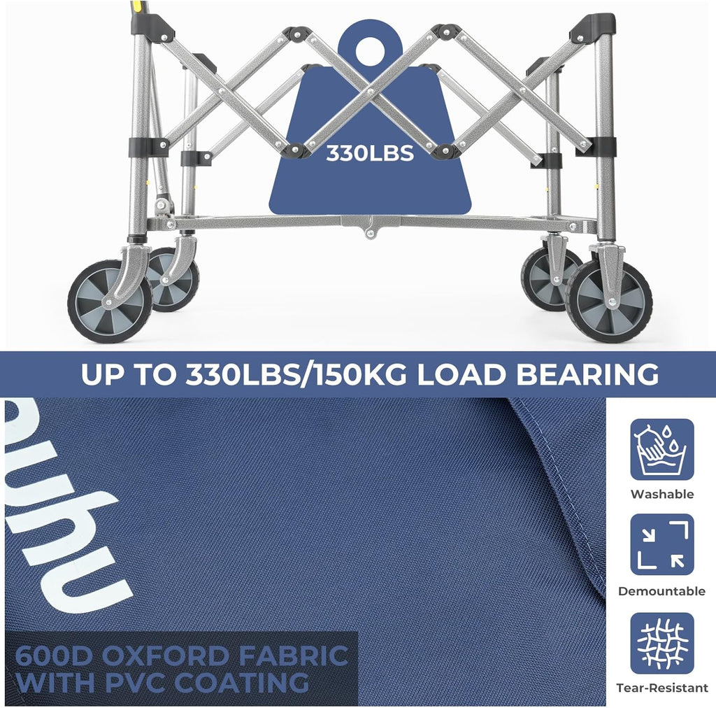 Foldable Utility Wagon with Wheels, 85L 330 LB Capacity 600D Oxford Fabric R52029
